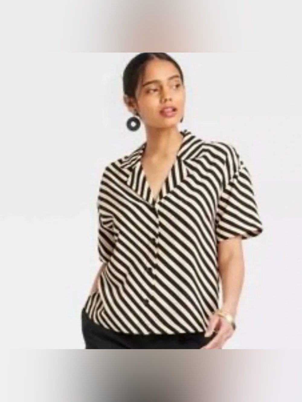 a new day Black and Cream Diagonal Stripe Button-Down Top